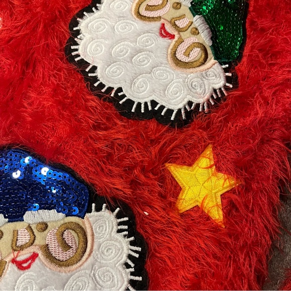 Soft Plush Fuzzy Christmas Sweater Vintage Inspired Sequins Santa Star Holiday - Picture 10 of 17